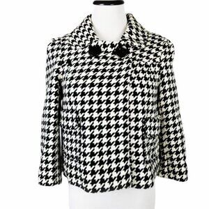 Last Kiss Houndstooth Cropped Open Jacket Women's Medium Black White Lined‎